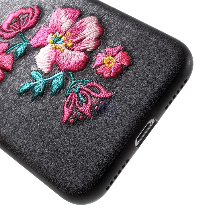 X-FITTED Unique Embroidery Cellphone Case for iPhone 7 (PC + TPU + PU Leather Hybrid) - Flower Pattern-8