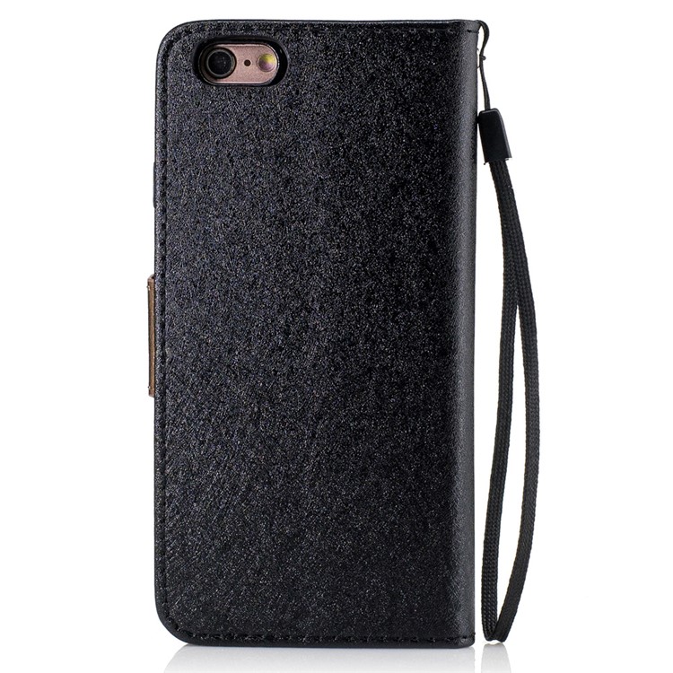 Silk Texture Leather Wallet Stand Cell Phone Case for iPhone 6s Plus/6 Plus with Wrist Strap - Black-2