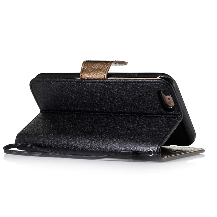 Silk Texture Leather Wallet Stand Cell Phone Case for iPhone 6s Plus/6 Plus with Wrist Strap - Black-3