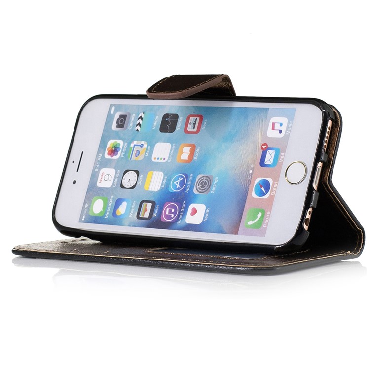 Silk Texture Leather Wallet Stand Cell Phone Case for iPhone 6s Plus/6 Plus with Wrist Strap - Black-4