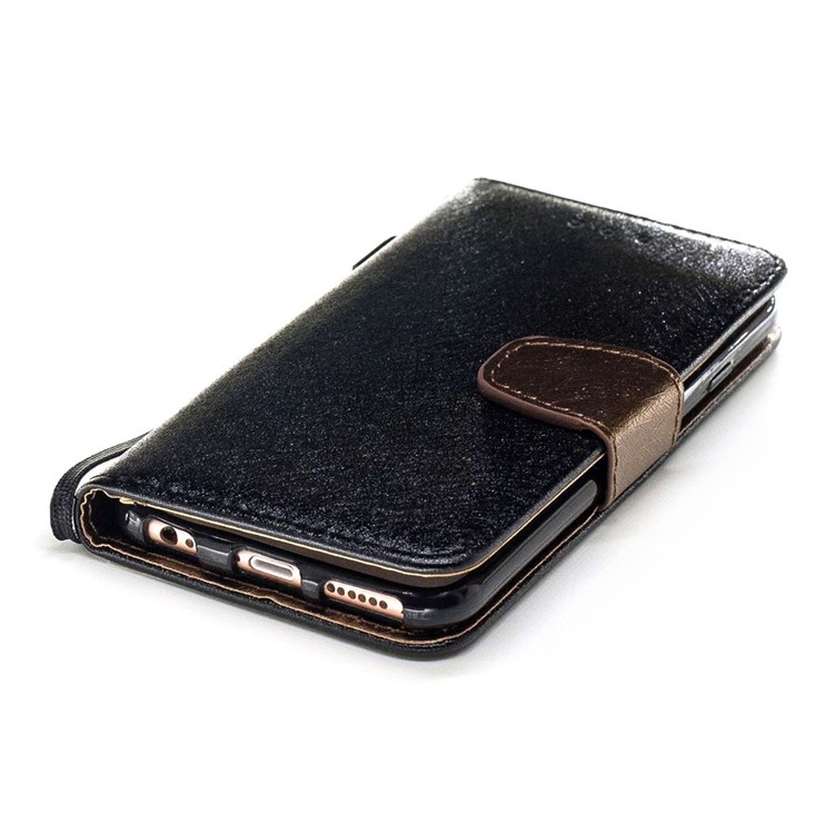 Silk Texture Leather Wallet Stand Cell Phone Case for iPhone 6s Plus/6 Plus with Wrist Strap - Black-5