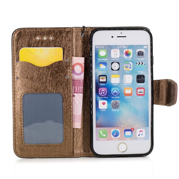 Silk Texture Leather Wallet Stand Cell Phone Case for iPhone 6s Plus/6 Plus with Wrist Strap - Black-6