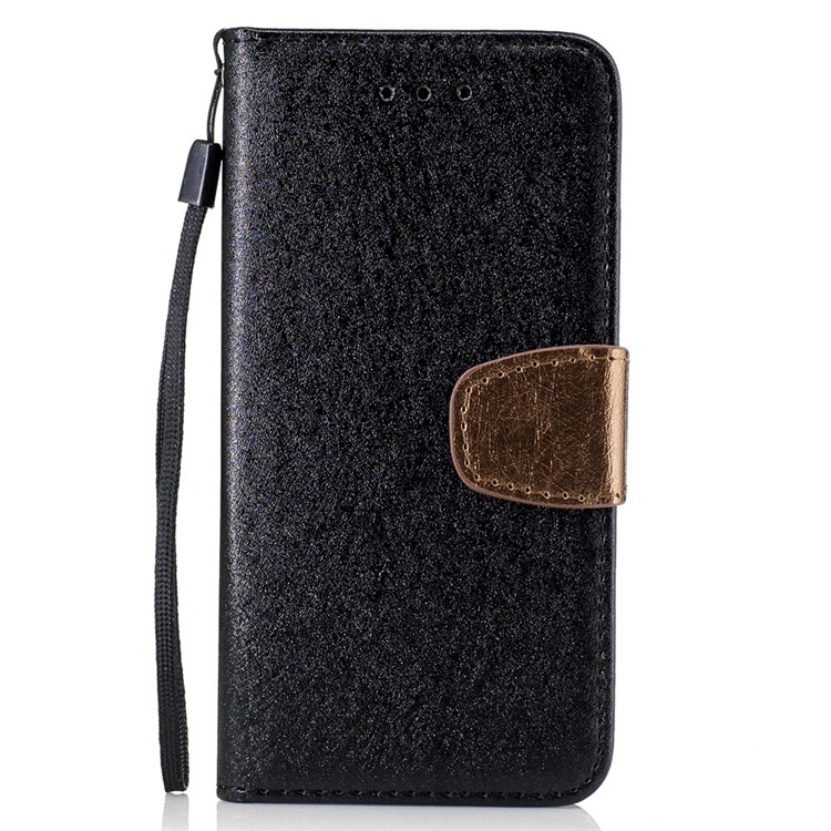 Silk Texture Leather Wallet Stand Cell Phone Case for iPhone 7 4.7 inch with Wrist Strap - Black-1