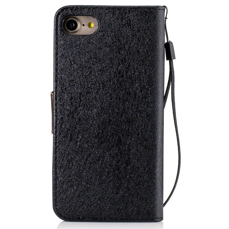 Silk Texture Leather Wallet Stand Cell Phone Case for iPhone 7 4.7 inch with Wrist Strap - Black-2