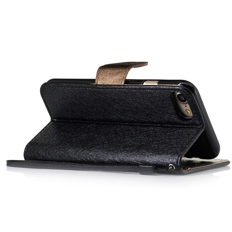 Silk Texture Leather Wallet Stand Cell Phone Case for iPhone 7 4.7 inch with Wrist Strap - Black-3