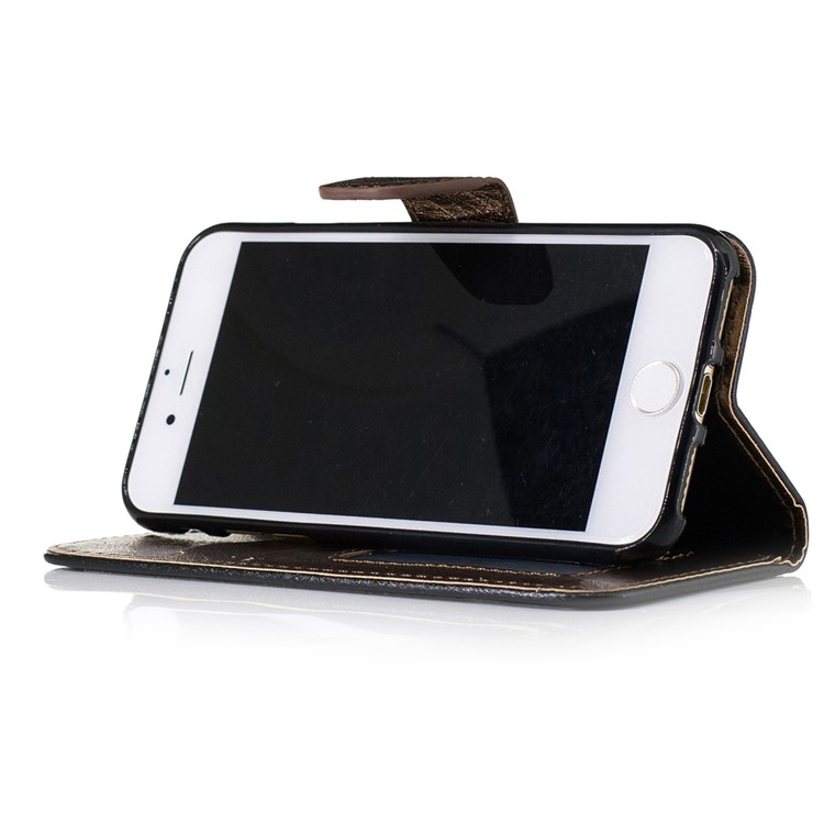 Silk Texture Leather Wallet Stand Cell Phone Case for iPhone 7 4.7 inch with Wrist Strap - Black-4