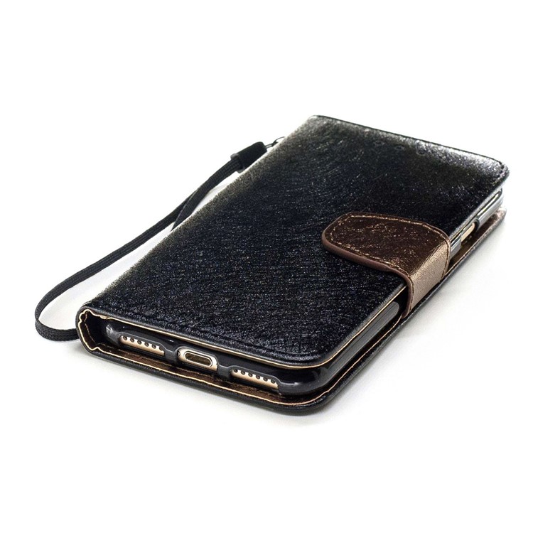 Silk Texture Leather Wallet Stand Cell Phone Case for iPhone 7 4.7 inch with Wrist Strap - Black-5