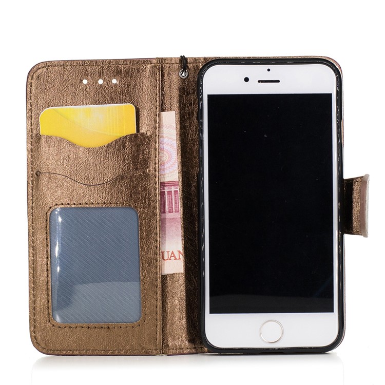 Silk Texture Leather Wallet Stand Cell Phone Case for iPhone 7 4.7 inch with Wrist Strap - Black-6