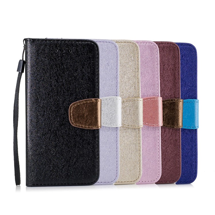 Silk Texture Leather Wallet Stand Cell Phone Case for iPhone 7 4.7 inch with Wrist Strap - Black-7