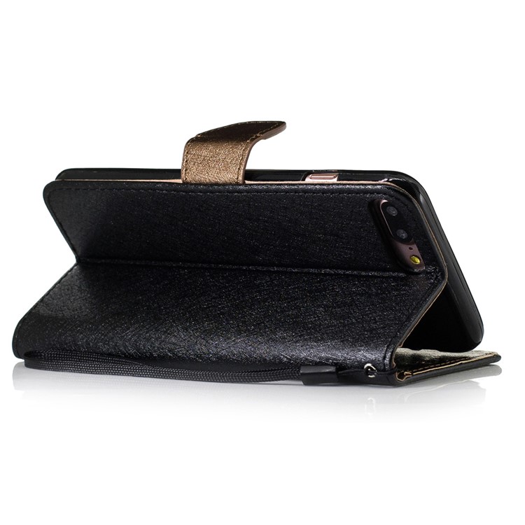 Silk Texture Two-color Leather Wallet Case for iPhone 7 Plus - Black-3