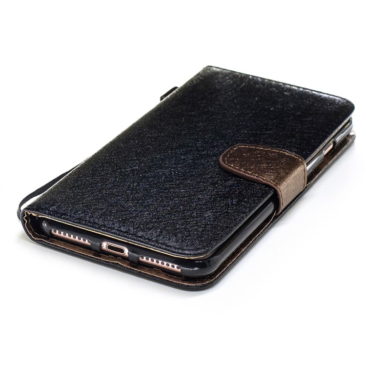 Silk Texture Two-color Leather Wallet Case for iPhone 7 Plus - Black-5