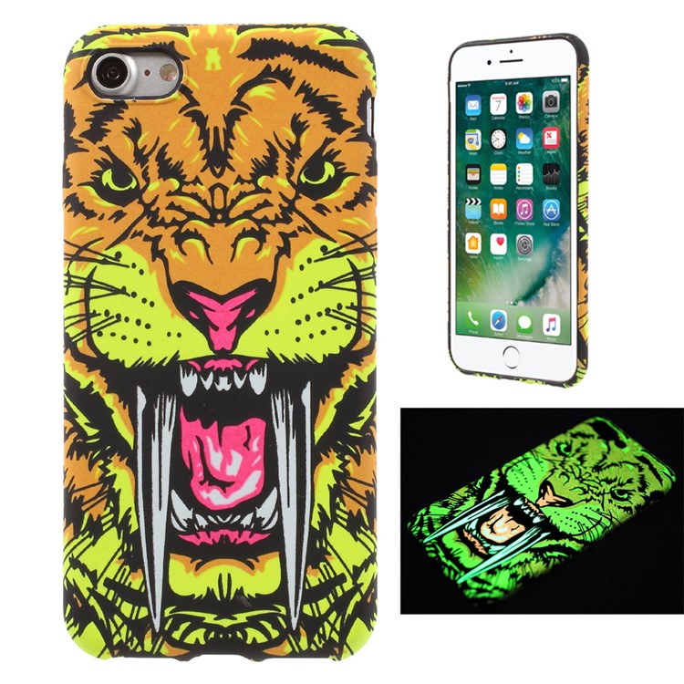 Patterned Noctilucent Glow TPU Case for iPhone 7 4.7 inch - Tiger with Long Tooth / Yellow & Orange-1