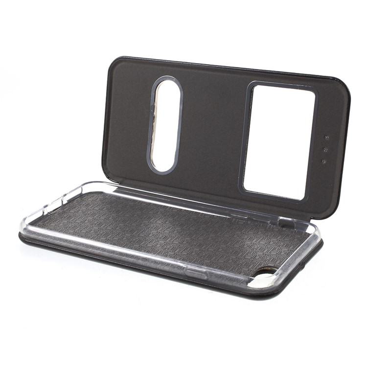 For iPhone 7 4.7 Auto-absorbed Shell Style Dual View Window Leather Case Stand - Black-11