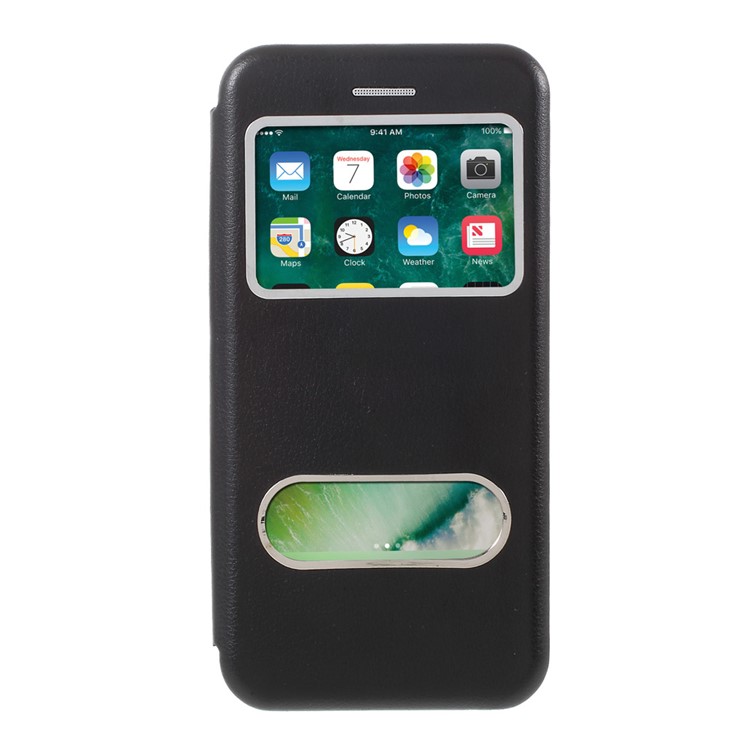 For iPhone 7 4.7 Auto-absorbed Shell Style Dual View Window Leather Case Stand - Black-2