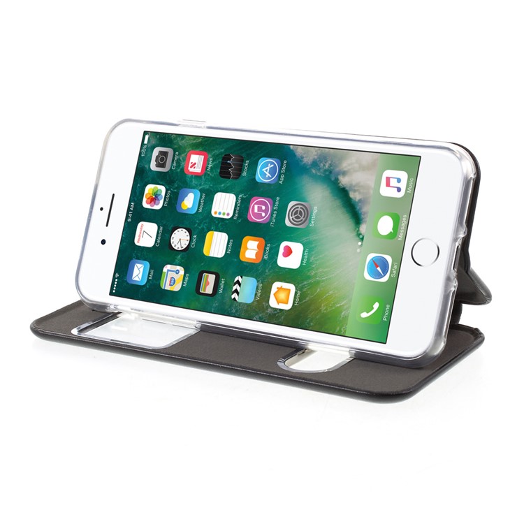 For iPhone 7 4.7 Auto-absorbed Shell Style Dual View Window Leather Case Stand - Black-5