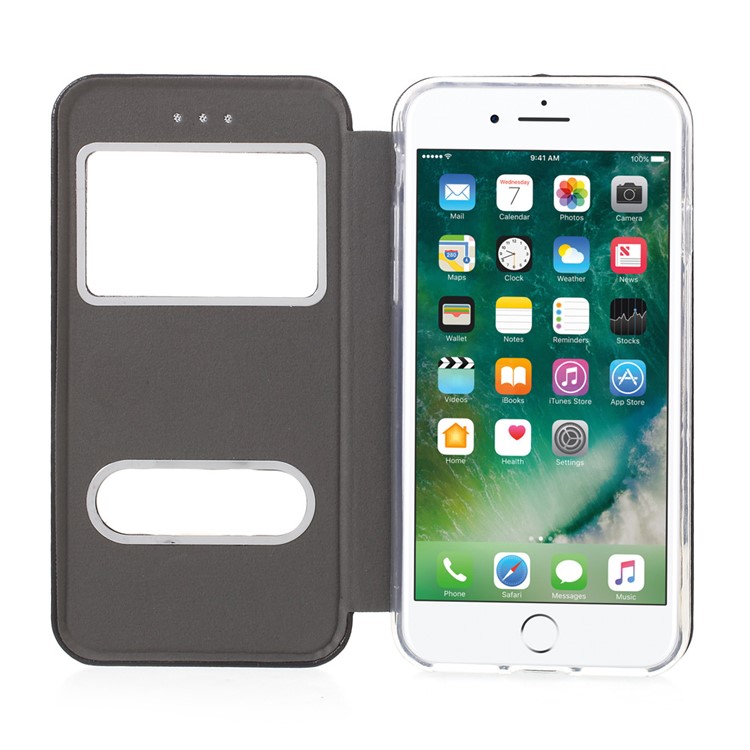 For iPhone 7 4.7 Auto-absorbed Shell Style Dual View Window Leather Case Stand - Black-7