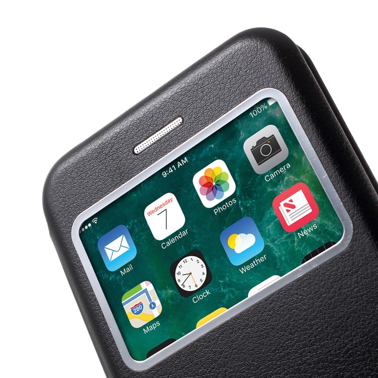 For iPhone 7 4.7 Auto-absorbed Shell Style Dual View Window Leather Case Stand - Black-8