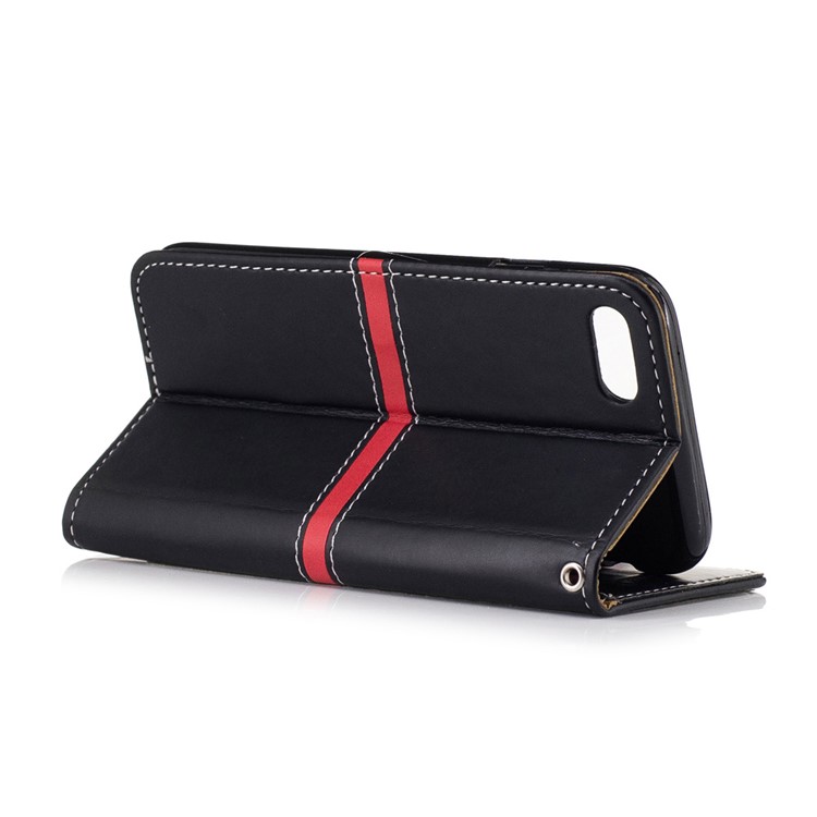 For iPhone 7 4.7 inch Wallet Stand Graceful Series Stitching Leather Case Accessory - Black-3