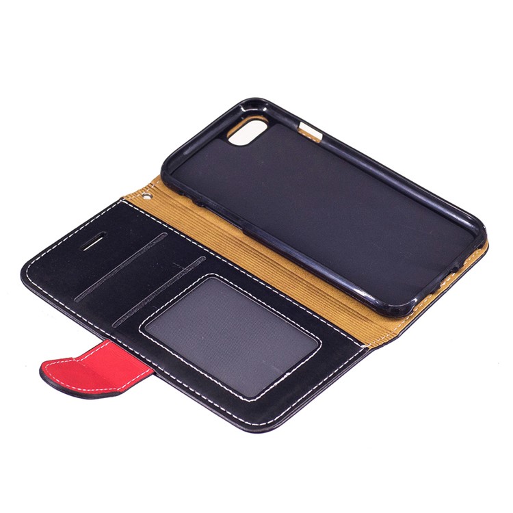 For iPhone 7 4.7 inch Wallet Stand Graceful Series Stitching Leather Case Accessory - Black-8