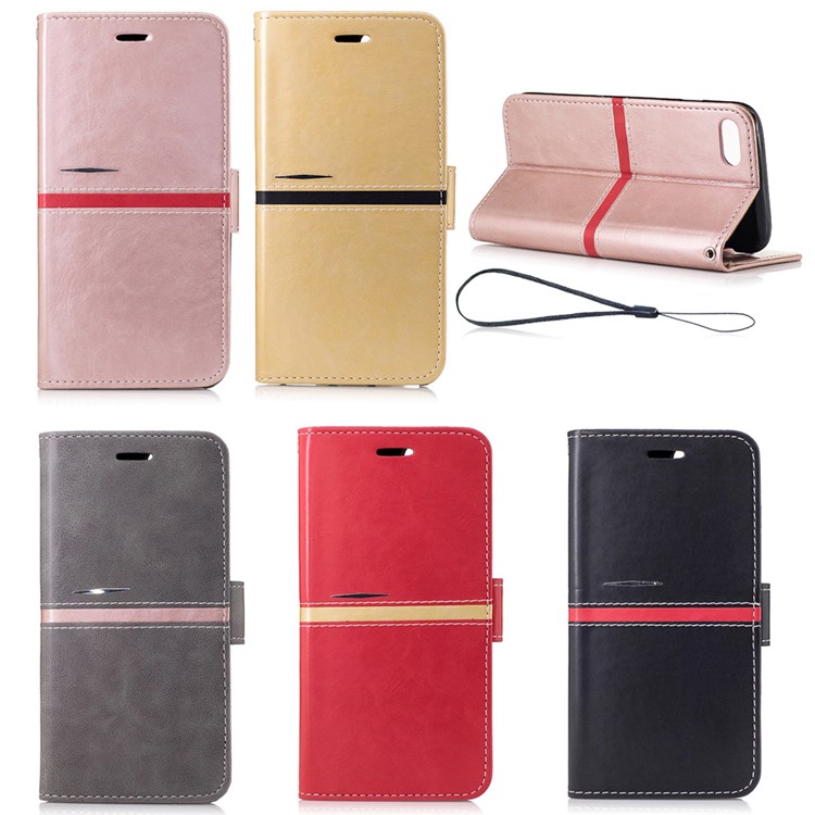 For iPhone 7 4.7 inch Wallet Stand Graceful Series Stitching Leather Case Accessory - Black-9