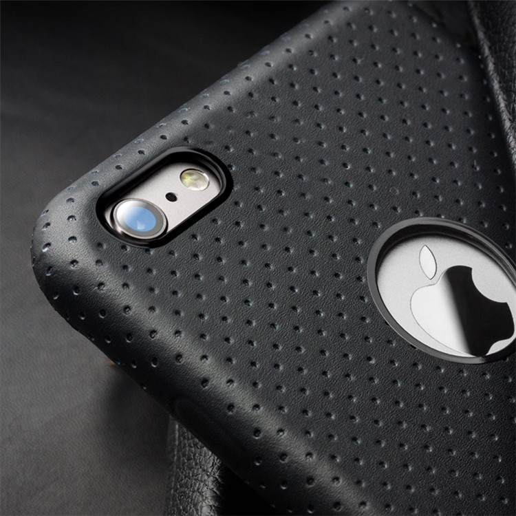 QIALINO Mesh Holes Genuine Leather Coated PC Back Case for iPhone 6s/6 4.7 - Black-5