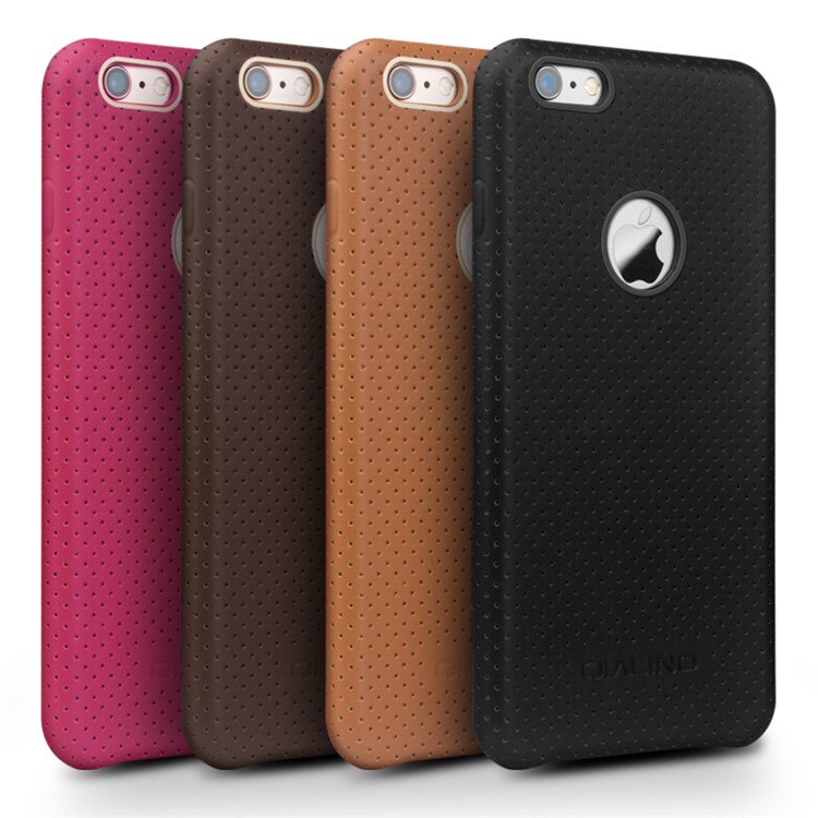 QIALINO Mesh Holes Genuine Leather Coated PC Back Case for iPhone 6s/6 4.7 - Black-6