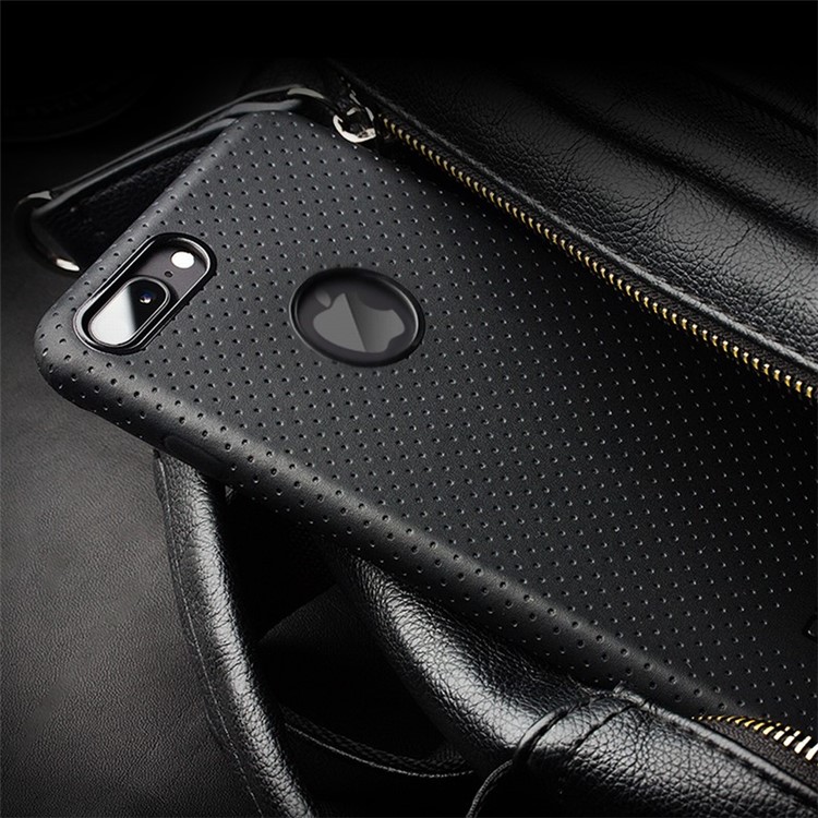 QIALINO Mesh Holes Genuine Leather Skin PC Phone Case for iPhone 7 Plus 5.5 - Black-6