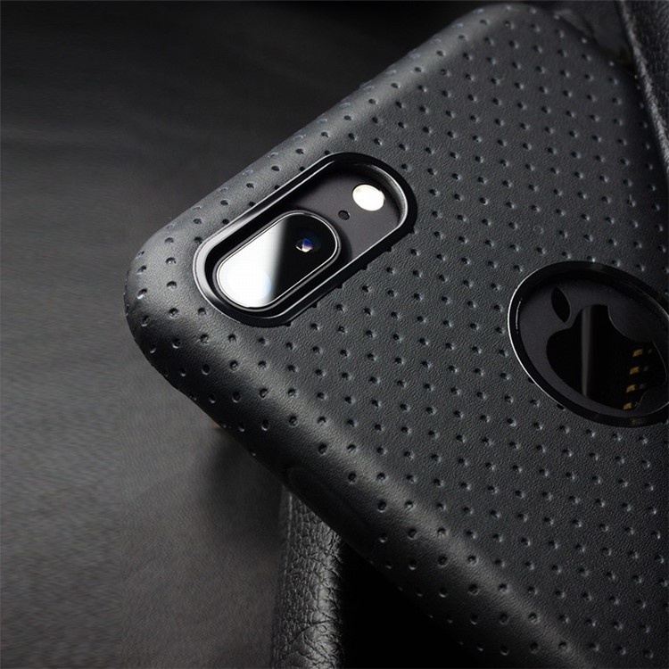 QIALINO Mesh Holes Genuine Leather Skin PC Phone Case for iPhone 7 Plus 5.5 - Black-7