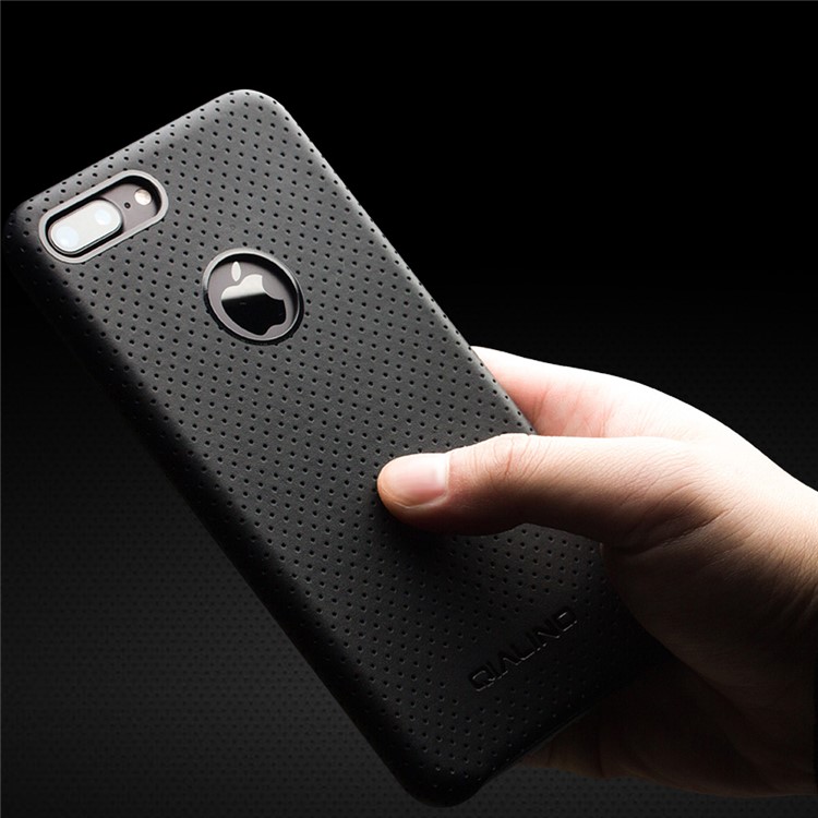 QIALINO Mesh Holes Genuine Leather Skin PC Phone Case for iPhone 7 Plus 5.5 - Black-8