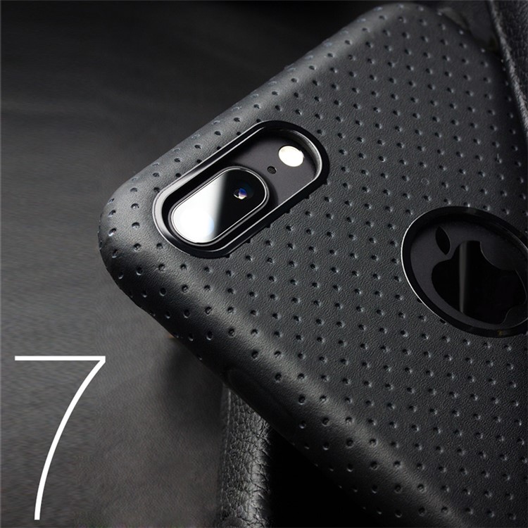 QIALINO Mesh Holes Genuine Leather Skin PC Phone Case for iPhone 7 Plus 5.5 - Black-9