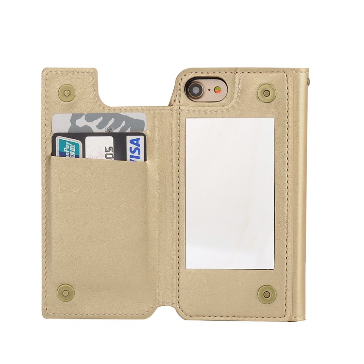 Detachable Leather Wallet Case for iPhone 7 4.7 with Makeup Mirror - Gold-4