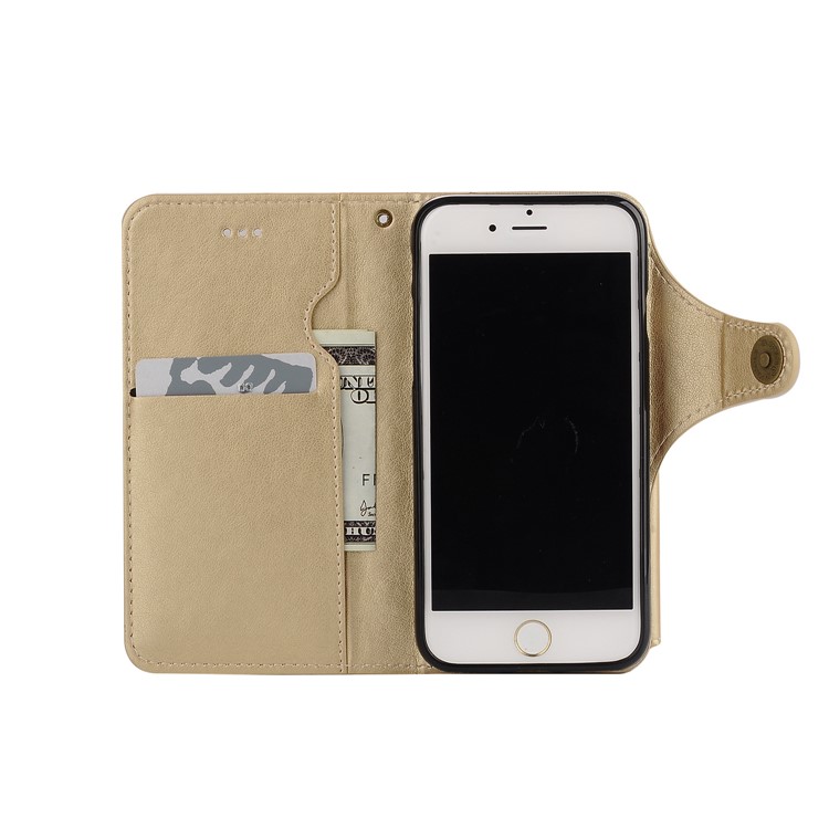 Detachable Leather Wallet Case for iPhone 7 4.7 with Makeup Mirror - Gold-5