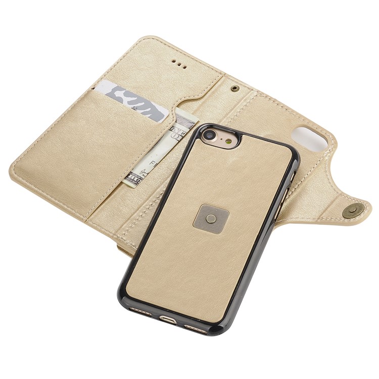 Detachable Leather Wallet Case for iPhone 7 4.7 with Makeup Mirror - Gold-6