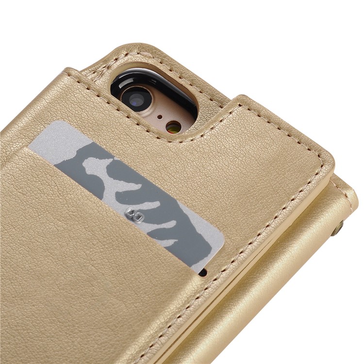 Detachable Leather Wallet Case for iPhone 7 4.7 with Makeup Mirror - Gold-8