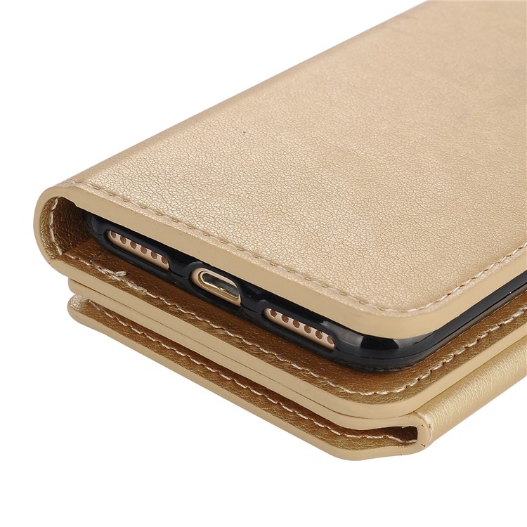 Detachable Leather Wallet Case for iPhone 7 4.7 with Makeup Mirror - Gold-9