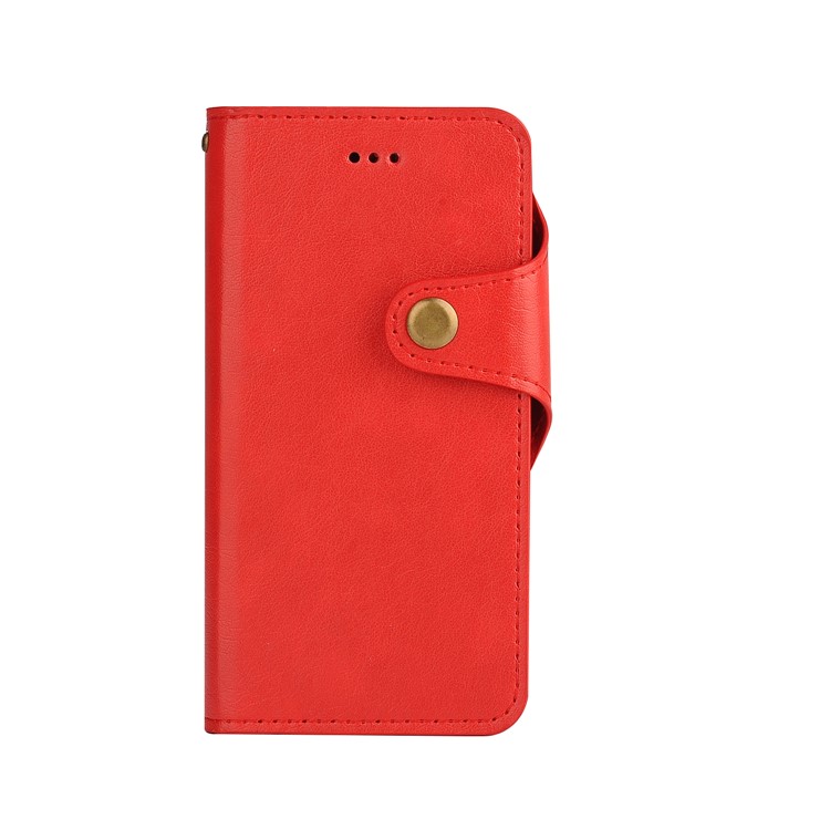 Detachable Leather Wallet Case with Makeup Mirror for iPhone 7 Plus 2016 - Red-2