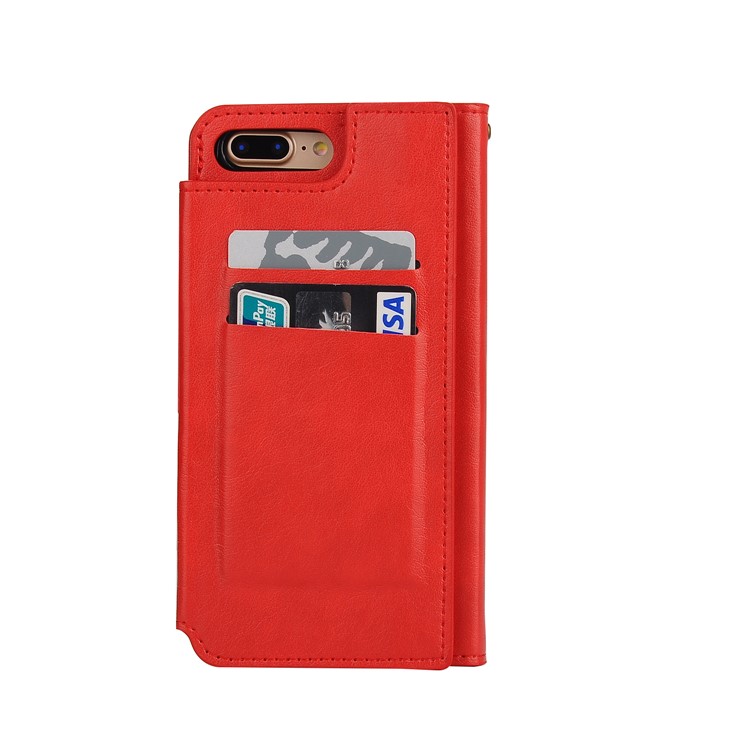Detachable Leather Wallet Case with Makeup Mirror for iPhone 7 Plus 2016 - Red-3