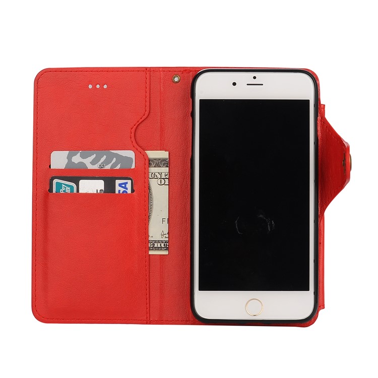 Detachable Leather Wallet Case with Makeup Mirror for iPhone 7 Plus 2016 - Red-5