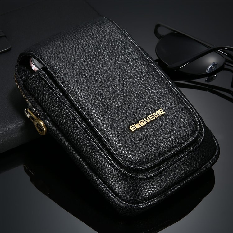 FLOVEME Litchi Texture PU Leather Waist Bag with Belt Loop for iPhone 7 Plus/6s Plus/6 Plus - Black-3