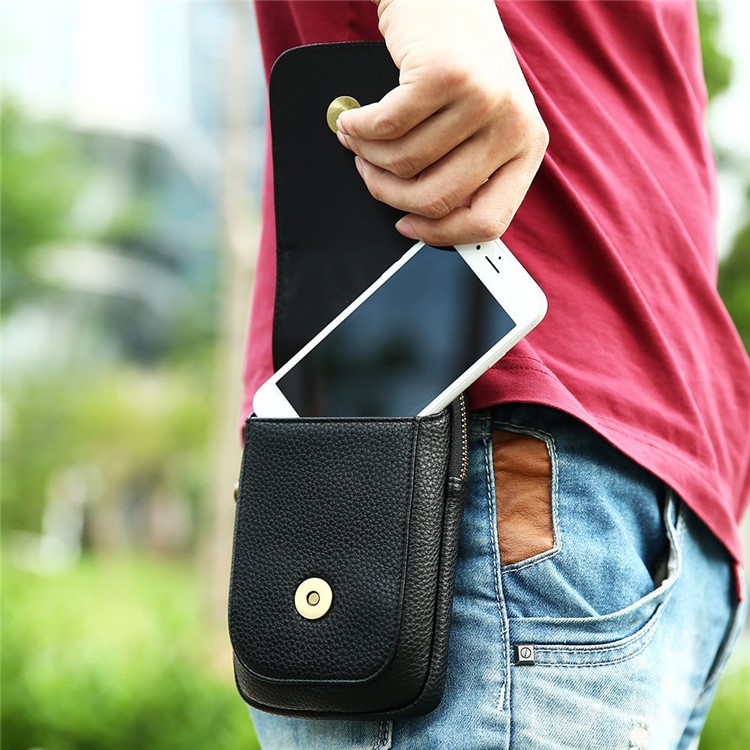 FLOVEME Litchi Texture PU Leather Waist Bag with Belt Loop for iPhone 7 Plus/6s Plus/6 Plus - Black-9