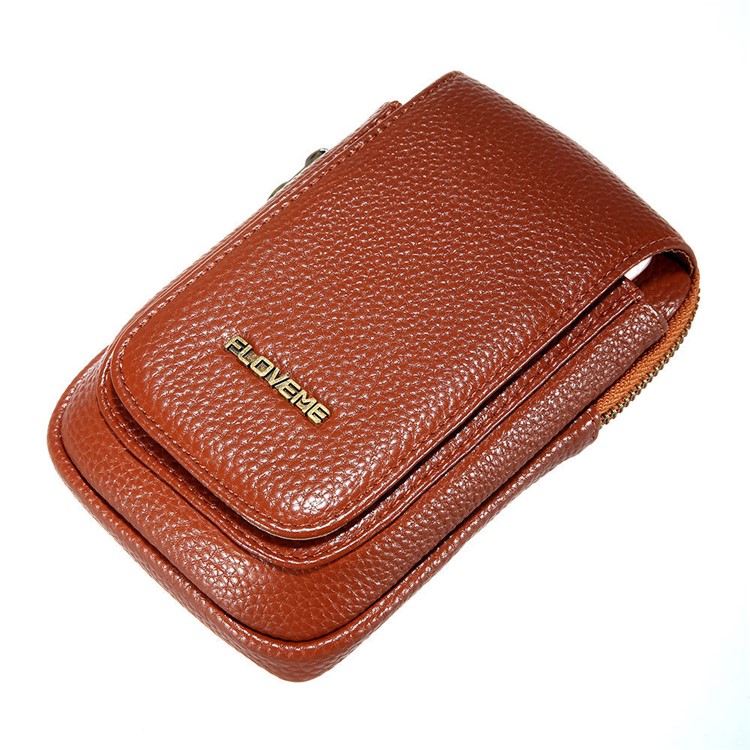 FLOVEME Litchi Texture Leather Holster Pouch Waist Bag for iPhone 7 Plus/6s Plus/6 Plus - Brown-11