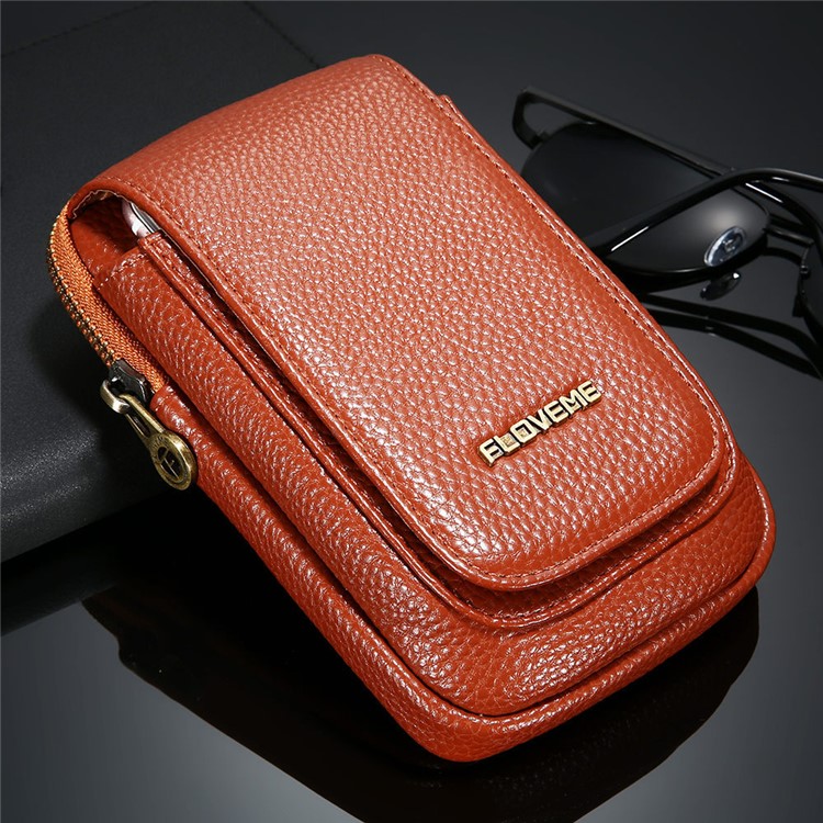 FLOVEME Litchi Texture Leather Holster Pouch Waist Bag for iPhone 7 Plus/6s Plus/6 Plus - Brown-13