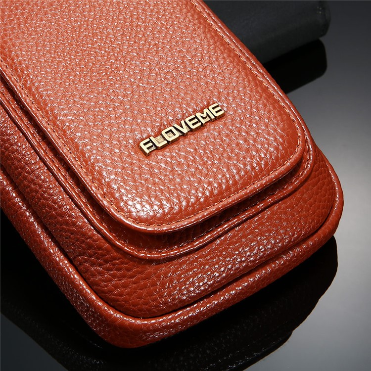 FLOVEME Litchi Texture Leather Holster Pouch Waist Bag for iPhone 7 Plus/6s Plus/6 Plus - Brown-17