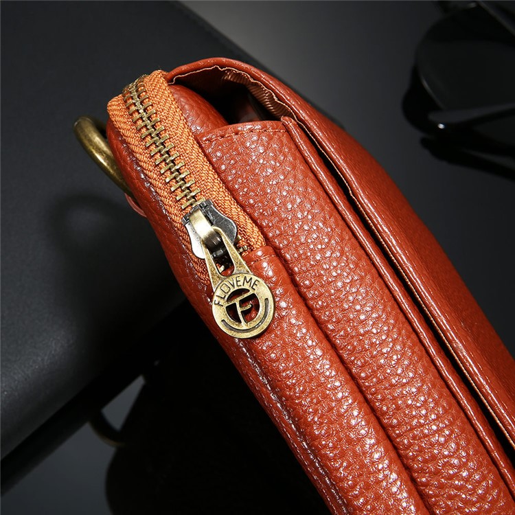 FLOVEME Litchi Texture Leather Holster Pouch Waist Bag for iPhone 7 Plus/6s Plus/6 Plus - Brown-19