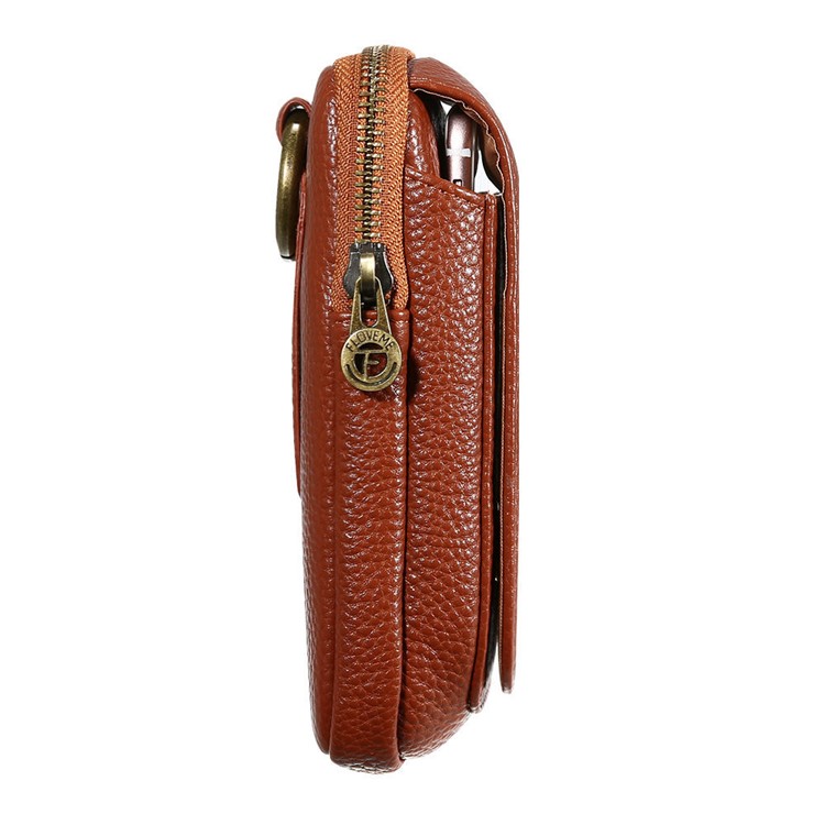 FLOVEME Litchi Texture Leather Holster Pouch Waist Bag for iPhone 7 Plus/6s Plus/6 Plus - Brown-2