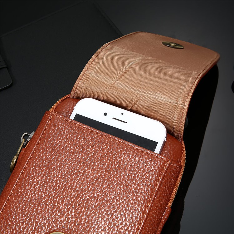 FLOVEME Litchi Texture Leather Holster Pouch Waist Bag for iPhone 7 Plus/6s Plus/6 Plus - Brown-20