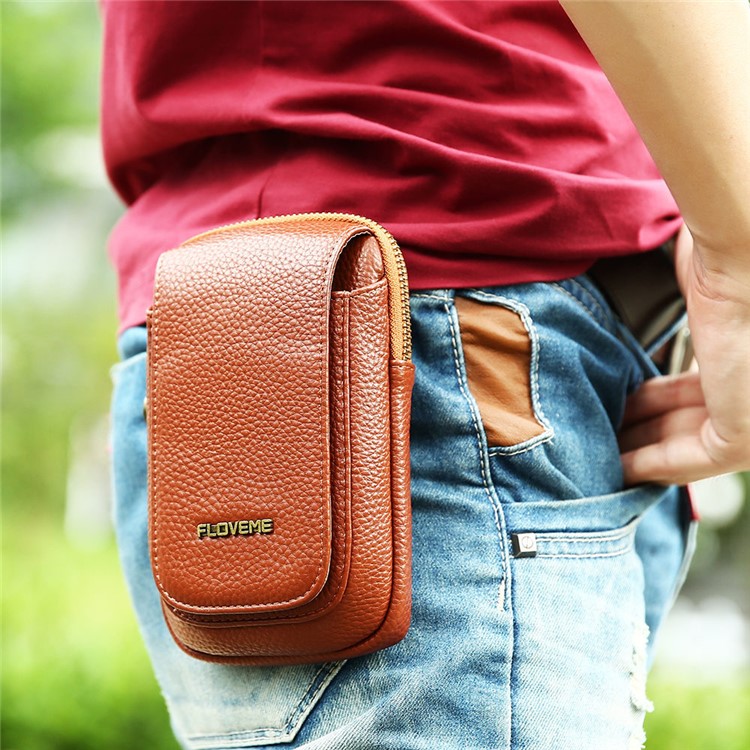 FLOVEME Litchi Texture Leather Holster Pouch Waist Bag for iPhone 7 Plus/6s Plus/6 Plus - Brown-21