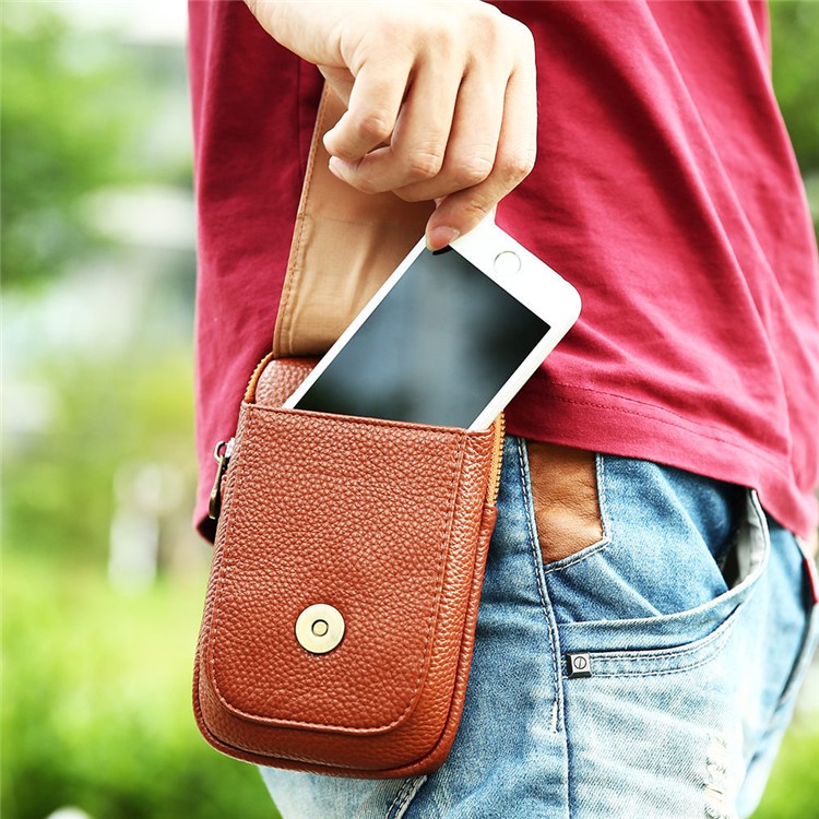 FLOVEME Litchi Texture Leather Holster Pouch Waist Bag for iPhone 7 Plus/6s Plus/6 Plus - Brown-23