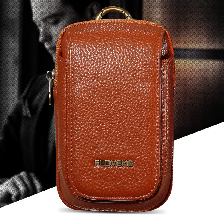 FLOVEME Litchi Texture Leather Holster Pouch Waist Bag for iPhone 7 Plus/6s Plus/6 Plus - Brown-24