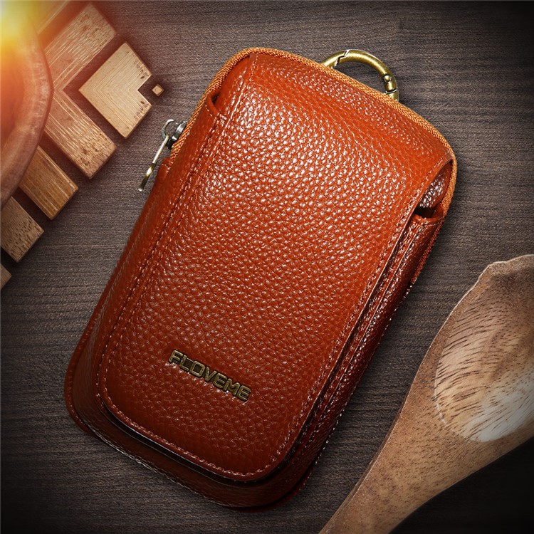 FLOVEME Litchi Texture Leather Holster Pouch Waist Bag for iPhone 7 Plus/6s Plus/6 Plus - Brown-25